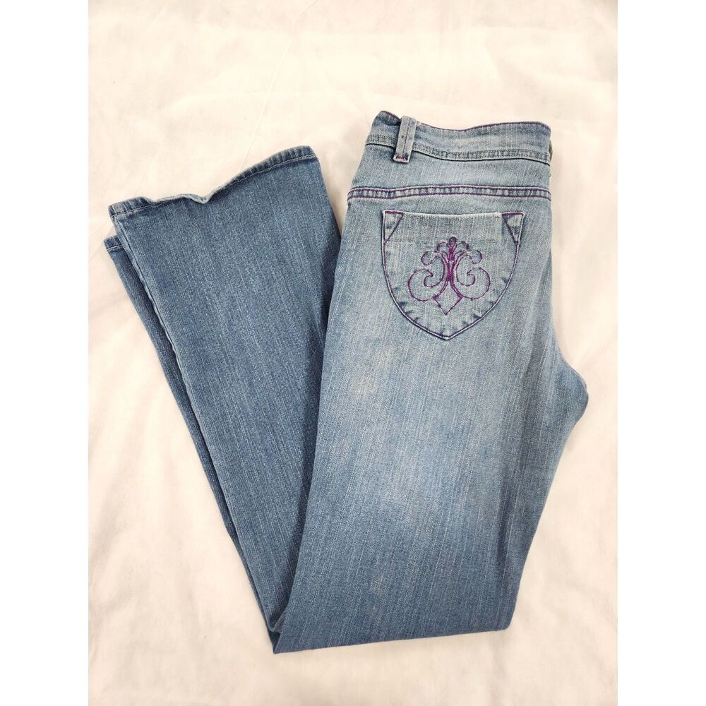 Dereon Beyonce Bootcut Y2K Jeans size 13/14 Light Wash Embroidered Logo Womens - Picture 1 of 11
